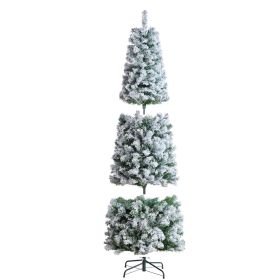 VEVOR Christmas Tree, 6.5ft Prelit Flocked Artificial Tree, Full Holiday Xmas Tree with 250 White LED Lights, 814 Branch Tips