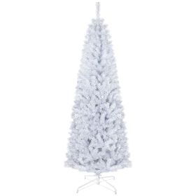 6 FT Artificial Christmas Tree, Pencil Xmas Tree with Lights, Stand, 618 Tips, Holiday Home Indoor Decoration for Party, White