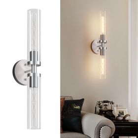 Wall Sconces Set of Two, Hardwired Brushed Nickel Bathroom Sconces Wall Lighting with Clear Glass