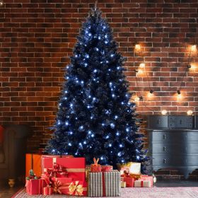 6ft Black Christmas Tree with 350 White LED Lights, 1460 Tips PE+PVC Artificial Tree for Halloween & Holiday Decor