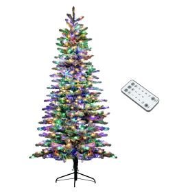 HOMCOM 7.5 ft Pre-Lit Mountain Pine Artificial Christmas Tree, Snow Flocked Christmas Tree