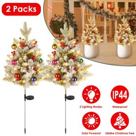 2Pcs Solar Powered Lighted Christmas Tree Urn Filler With Light Artificial Xmas Trees Light with Berries Decor Balls LED Pathway Pine Tree IP44 W