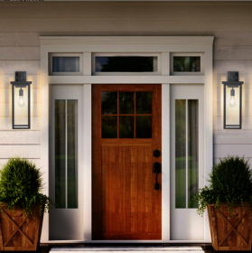 20inch Height Set Of 2 Modern Outdoor Wall Lanterns With Black Metal Frame And Clear Glass, Weatherproof Wall Sconces For Porch, Garage, Or Entry (Option: Black)